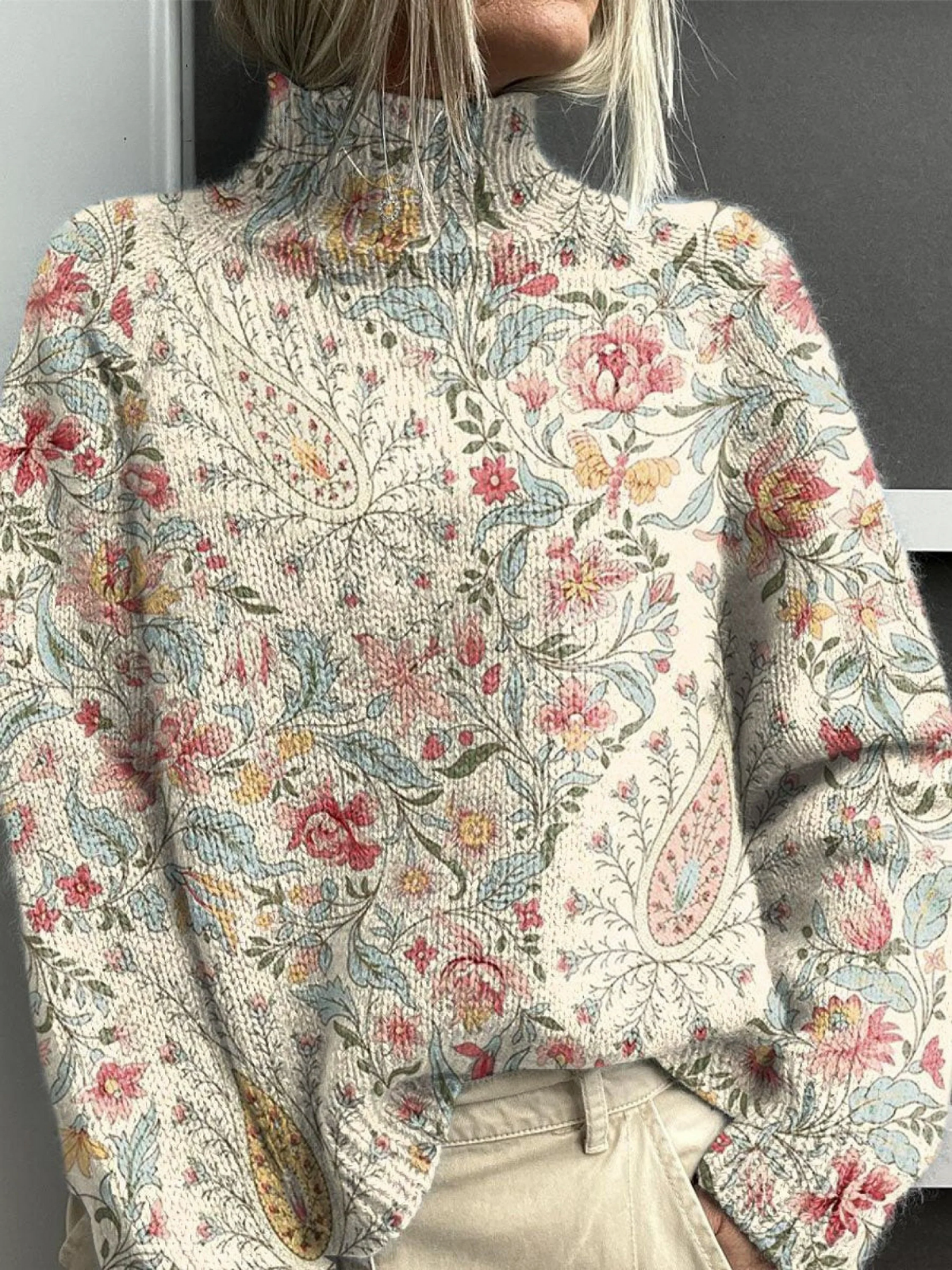 Vintage Paisley Knit Turtleneck Sweater