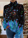 Glitter  Christmas  Print Knit Turtleneck Pullover Sweater