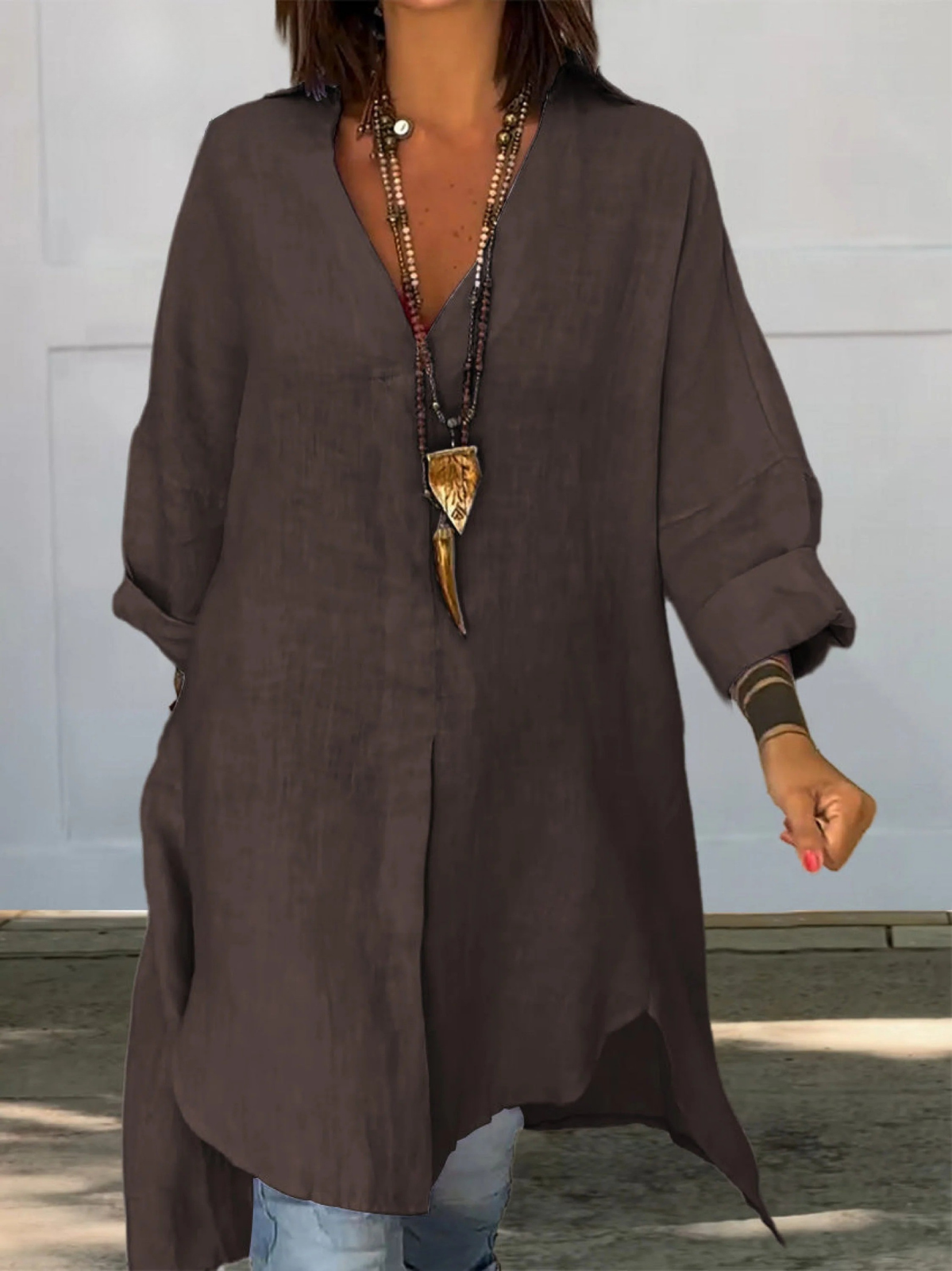 Women's Casual Cotton And Linen Shirtdress