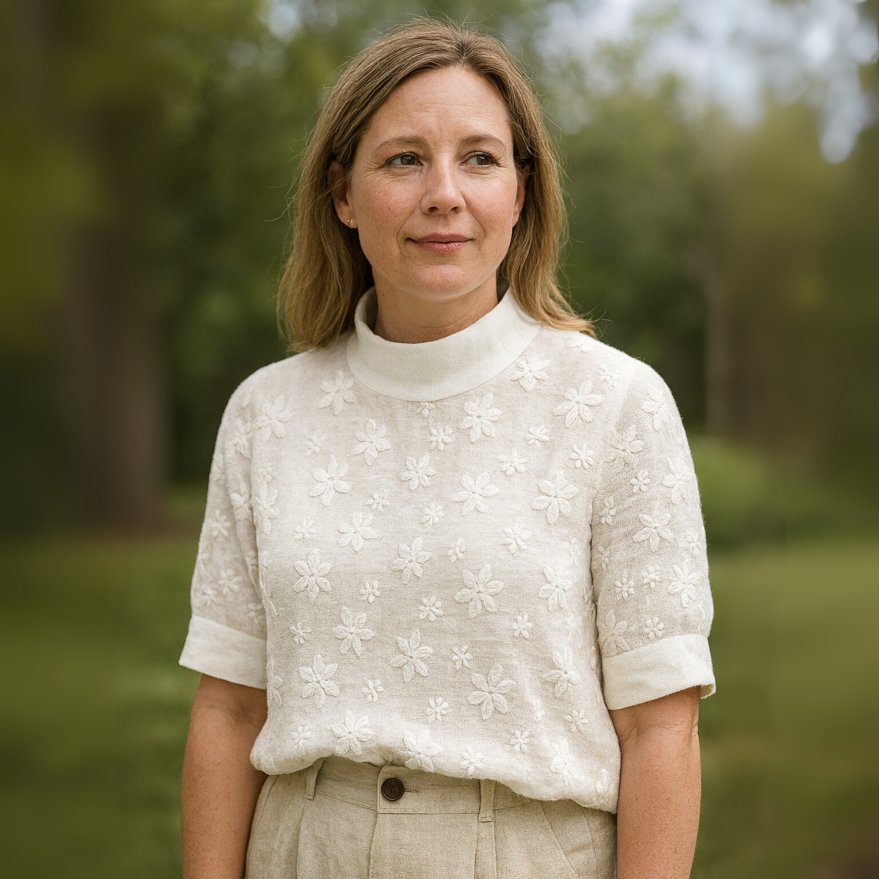 Elodie – Embroidered Blouse with Stand-Up Collar